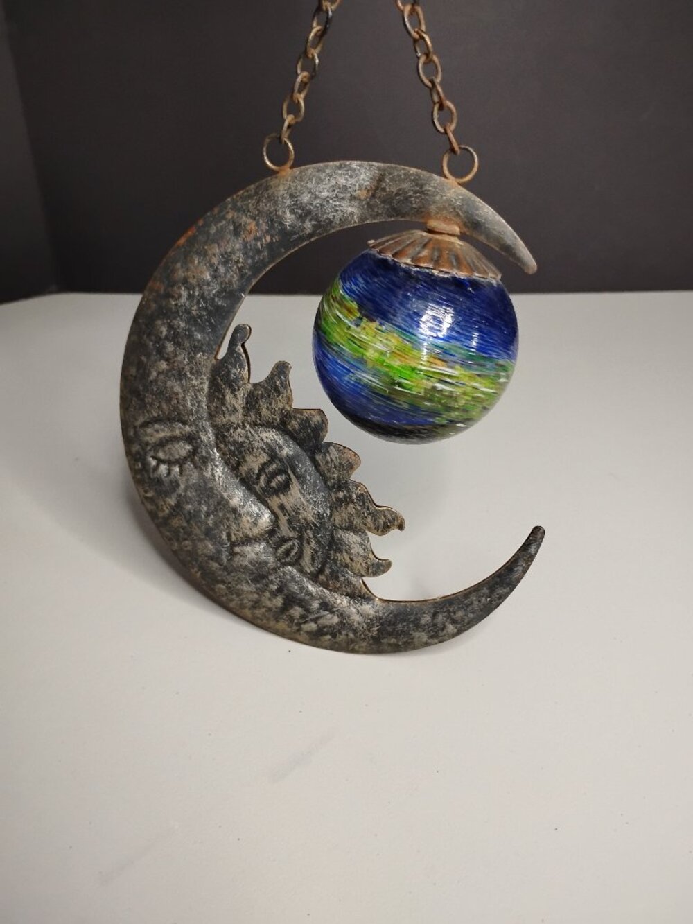 Crescent Moon Sun And Glass Orb Earth Hanging Decor